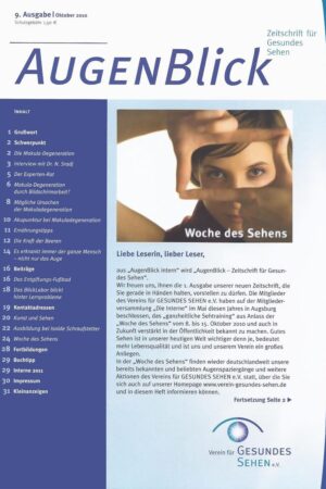 Titelseite Augenblick Nr. 9, Ausgabe Oktober 2010 Woche des Sehens